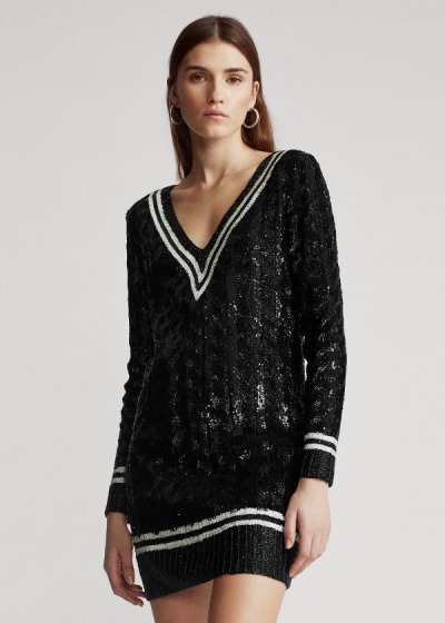 Vestidos Polo Ralph Lauren Mujer Negros - Sequined Cricket Sweat - MBWUG2081